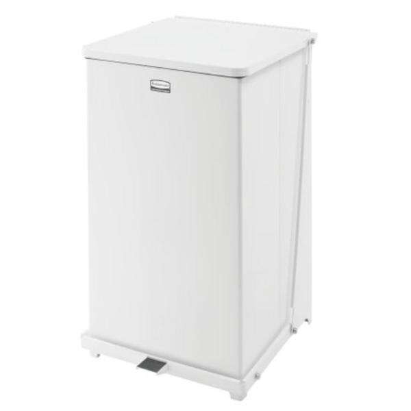 Can Trash Defenders Steel 40gal Step-On Pedal Flat Lid Sky White Square Each
